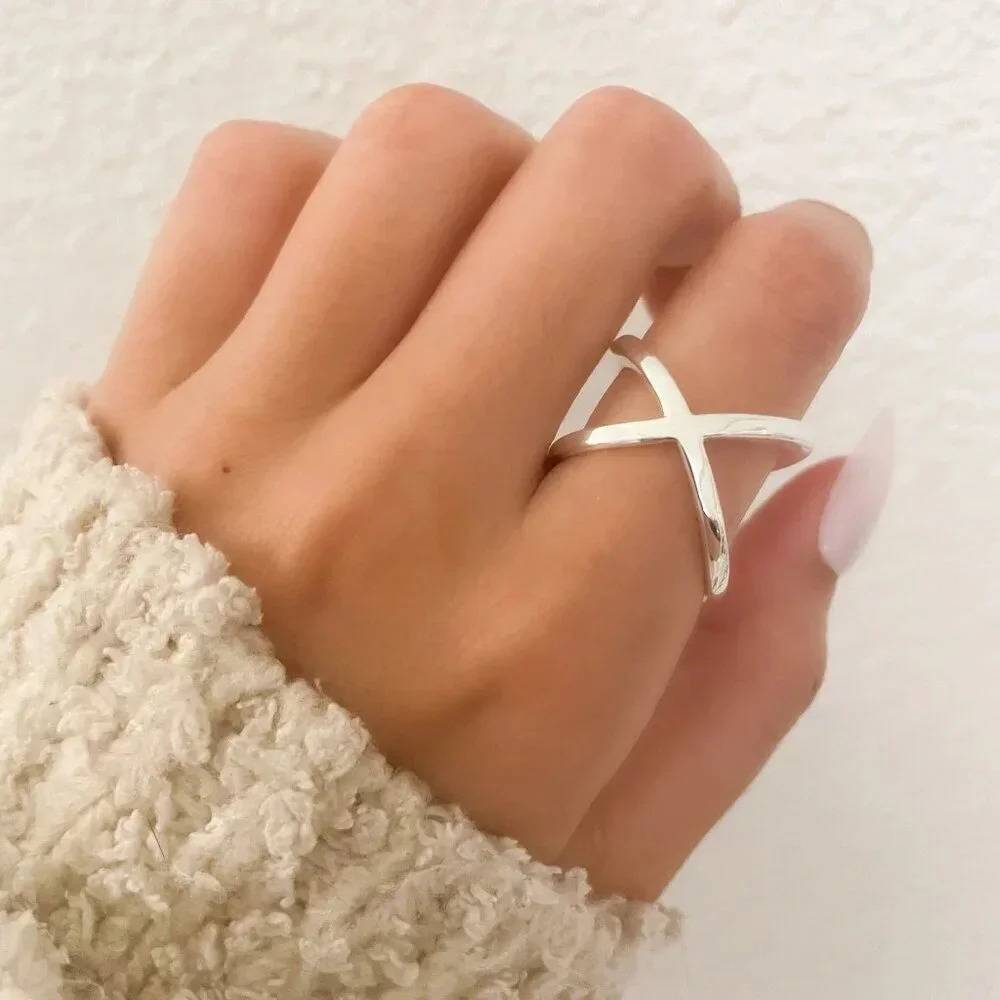 925 SSterling Silver X Ring Chunky Ring Bold Statement Ring Criss Cross Ring